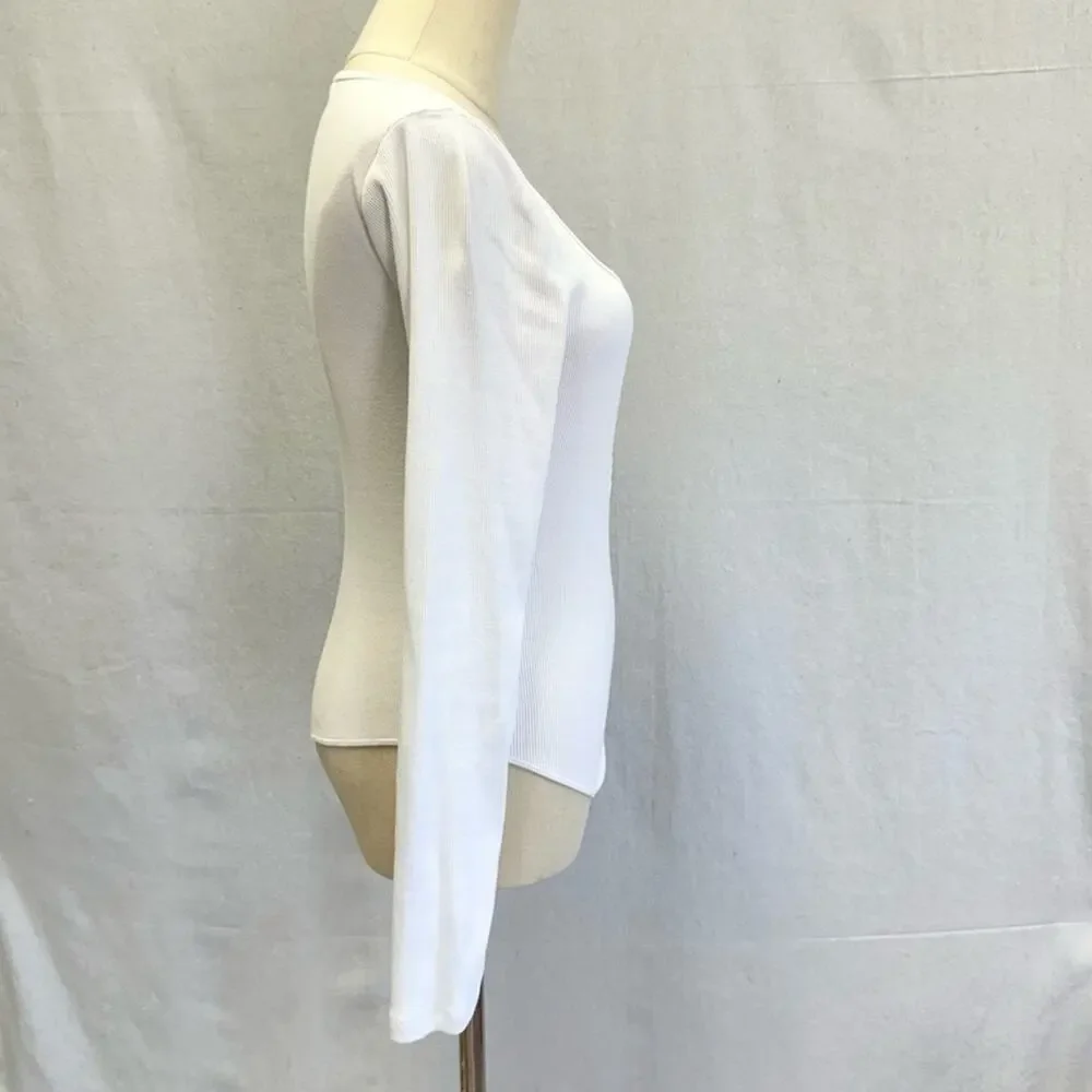 Abercrombie & Fitch‎ hook & eye henley long sleeve bodysuit white size small